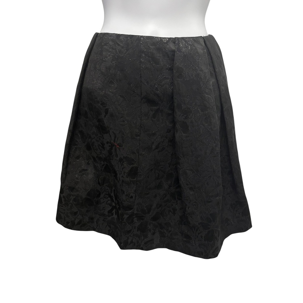 DKNYC Womens Black Metallic Floral Brocade Pleated Mini Skirt Size 2 A-Line‎